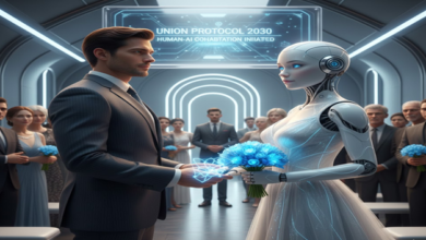 رسم تخيلي يوضح شكل زواج الروبوت من الإنسان في المستقبل عام 2030