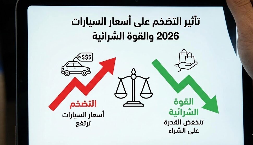 رسم بياني يوضح تأثير التضخم على أسعار السيارات 2026 والقوة الشرائية