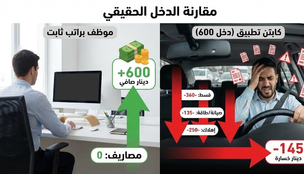 مقارنة مالية بين الوظيفة والعمل في تطبيقات النقل الذكي بالأرقام