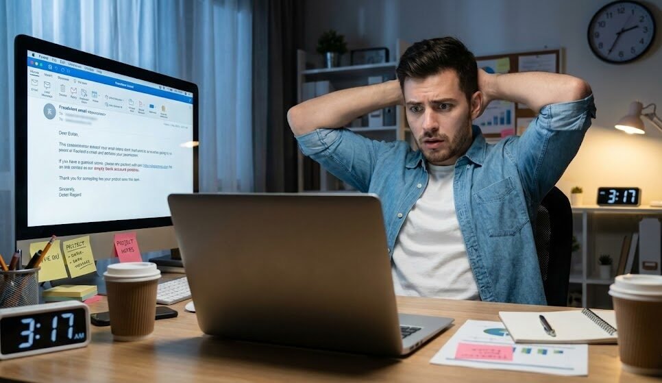 مستقل يتعرض لمحاولة احتيال العمل الحر عبر الإنترنت ويشعر بالقلق